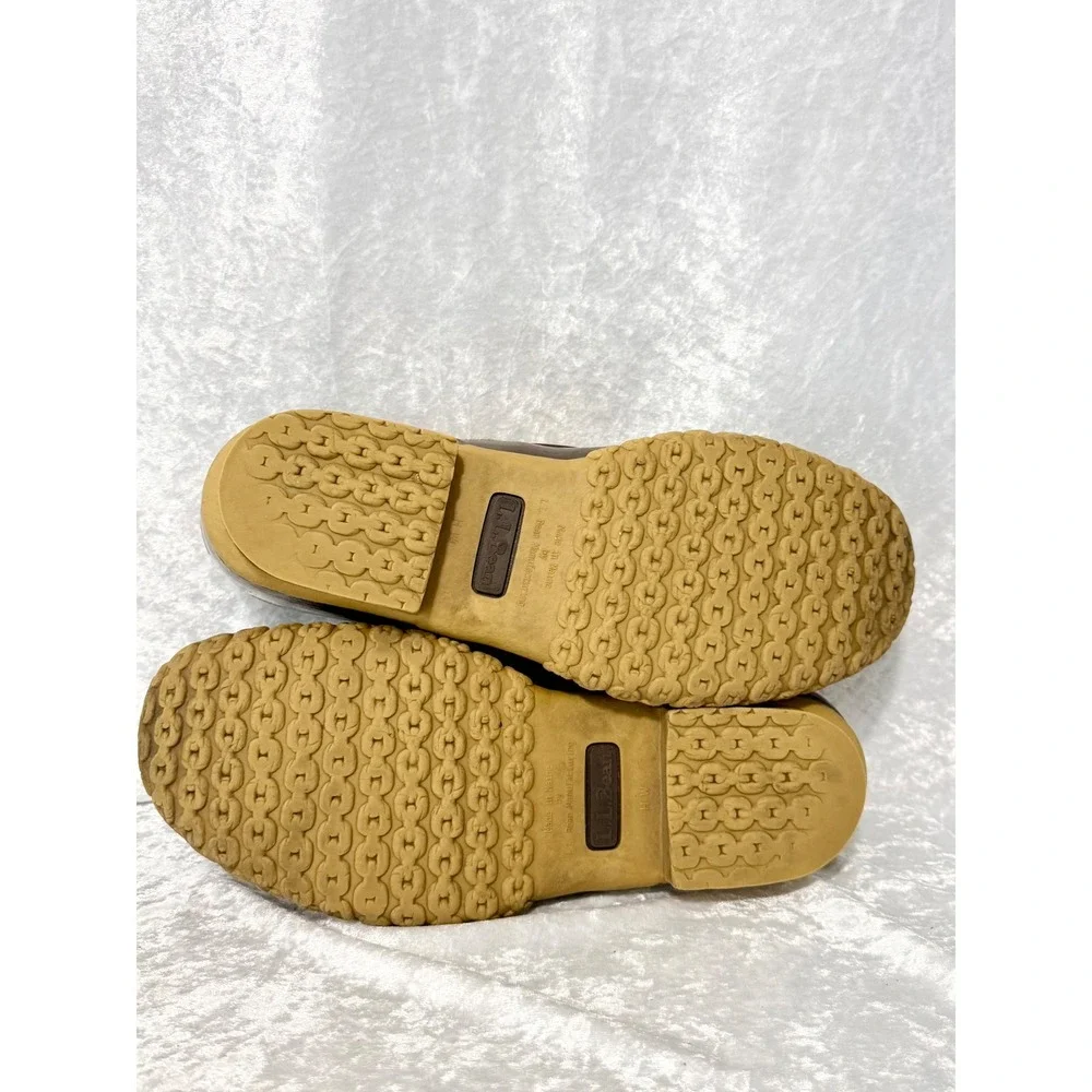 LL Bean Men Brown Leather Rubber Moc Duck Shoes Waterproof Moccasins Sz 10W USA